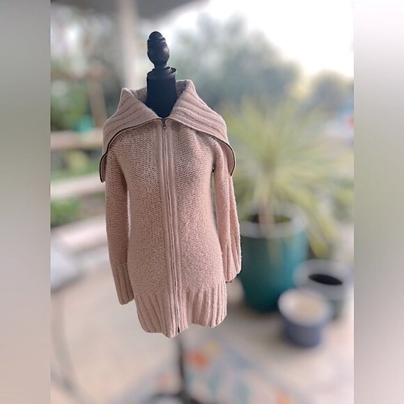 BCBGMAXAZRIA Lambswool Acrylic Pile Knit Zip Cardigan Sweater Pink Women XS / S - Picture 13 of 16